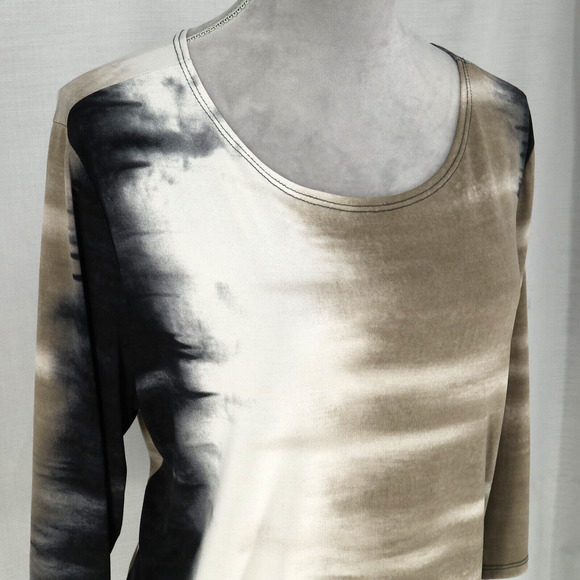 Clara Sun Woo Top Womens XL Beige Ivory Black Stretch Knit Ombre Blouse - Picture 6 of 13